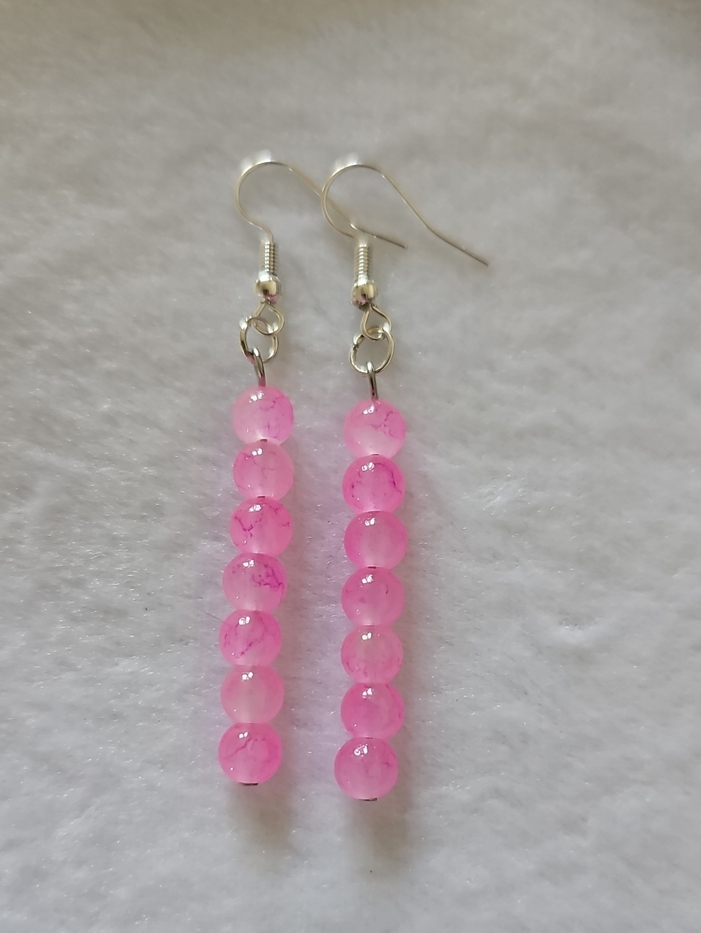 Pink Glass Marbled Bead Dangle Earrings
